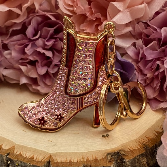 Pink and Red Crystal High Heel Boot Keychain Charm - Picture 3 of 16